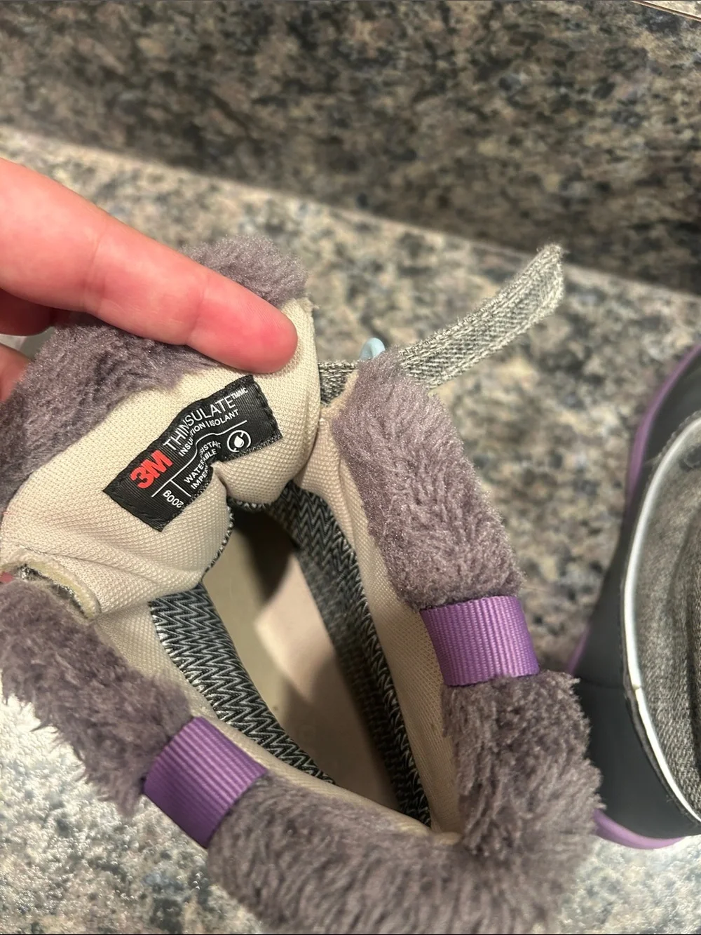 See Kai Run Gray Kids Winter Boots with Purple Soles and Mint Accents